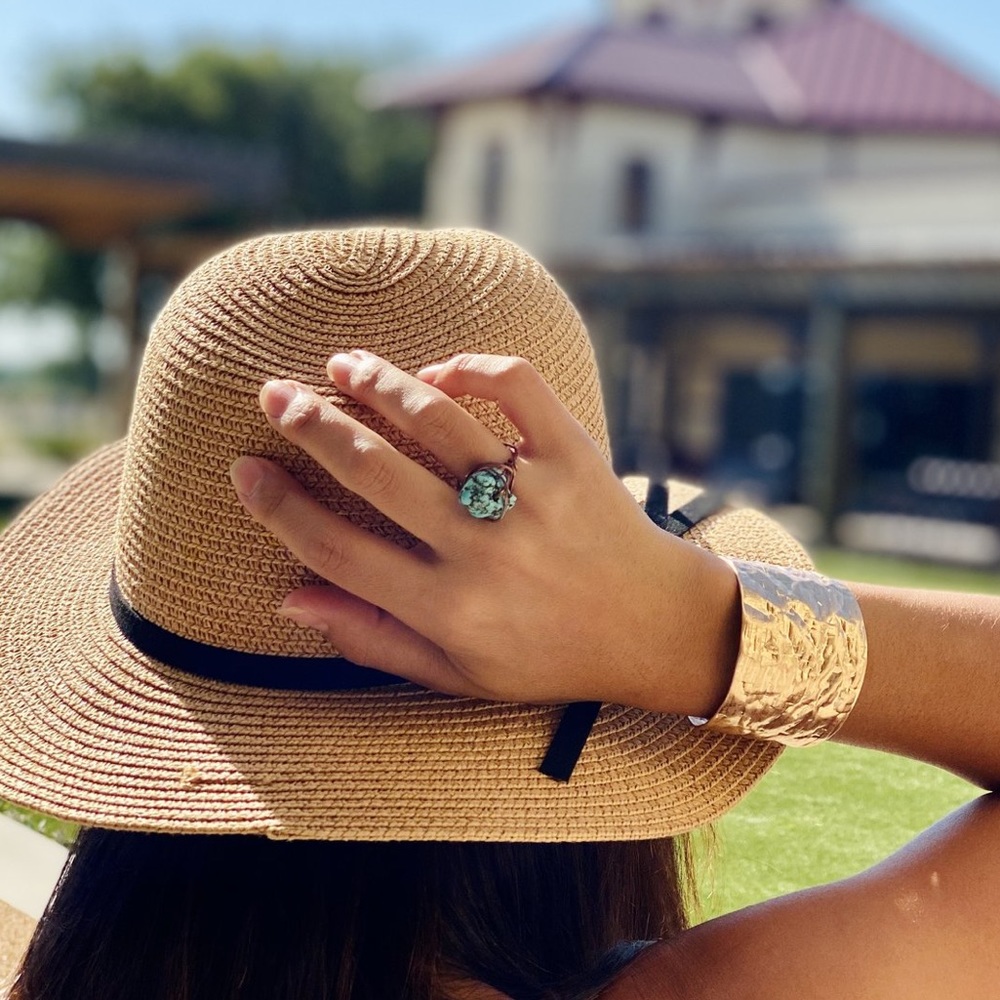 STATEMENT BOHEMIAN STONE WIRE RING COPPER/ROUND - Picture 6 of 7